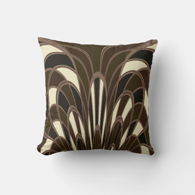 Mushroom Abstract - Art Deco - Brown Throw Pillow (Front)