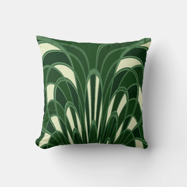 Mushroom Abstract - Art Deco - Green Throw Pillow (Front)
