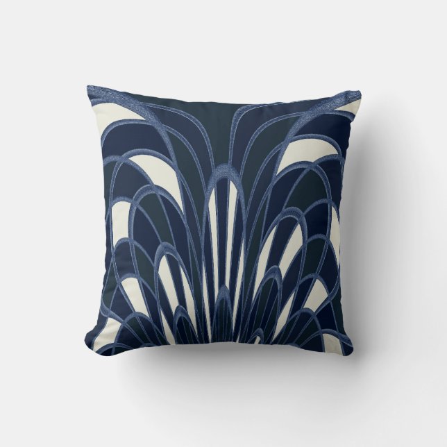 Mushroom Abstract - Art Deco - Navy Throw Pillow (Front)