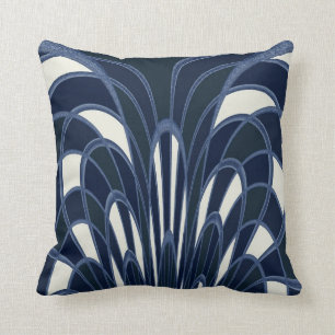Mushroom Abstract - Art Deco - Navy Throw Pillow