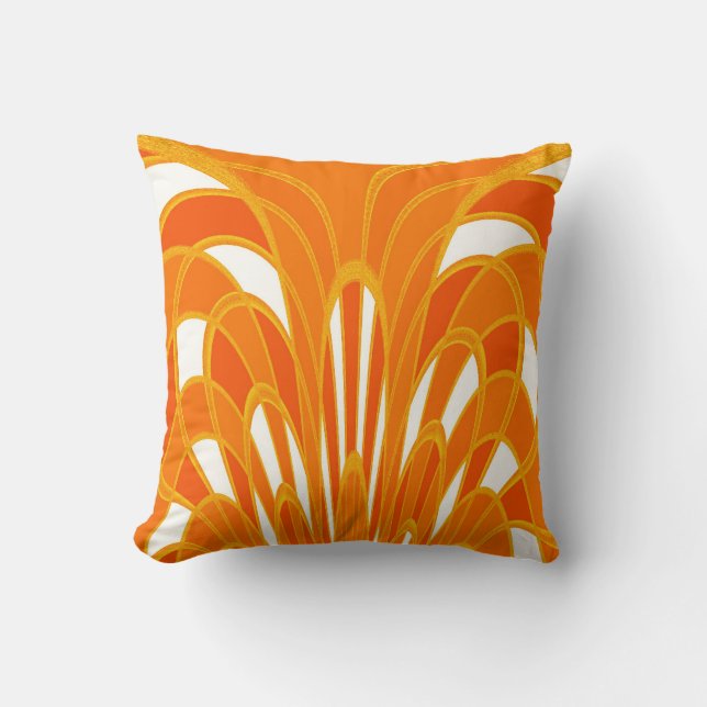 Mushroom Abstract - Art Deco - Tangerine Throw Pillow (Front)
