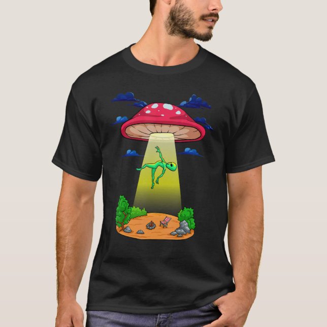 Mushroom Alien Abduction Psychedelic  Space UFO Fu T-Shirt (Front)