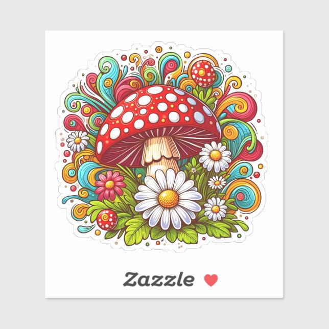 Mushroom Amid Vibrant Outdoor Flowers (Sheet)