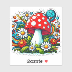 Mushroom Amid Whimsical Spring Daisies