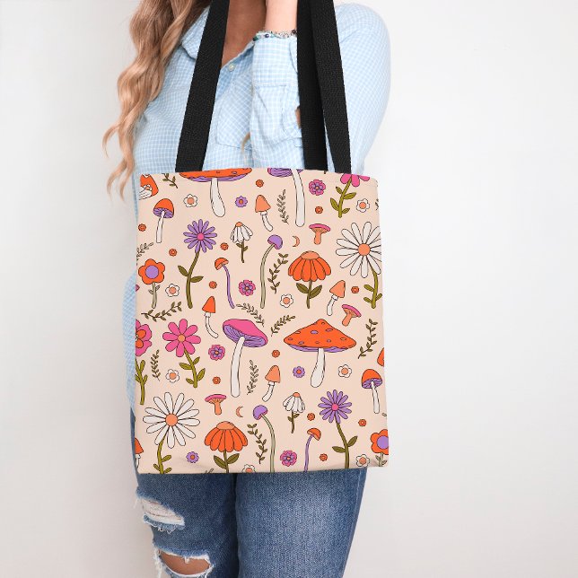Mushroom and Floral Colourful Nature Inspired Tote Bag (Creator Uploaded)