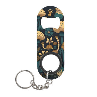 Mushroom and Flower Aesthetic Pattern Keychain Bottle Opener