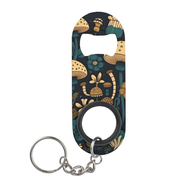 Mushroom and Flower Aesthetic Pattern Keychain Bottle Opener (Front)