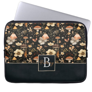 Mushroom and Flowers Cottagecore pattern with name Laptop Sleeve
