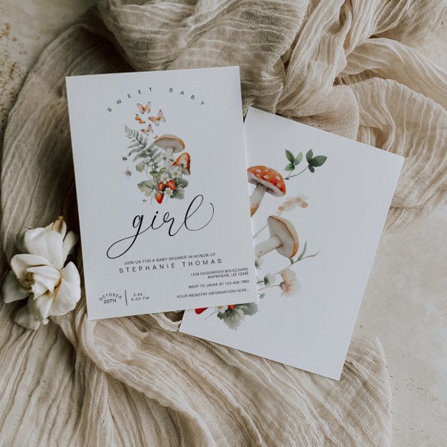 Mushroom and Strawberries Baby Shower Invitation (Creator Uploaded)