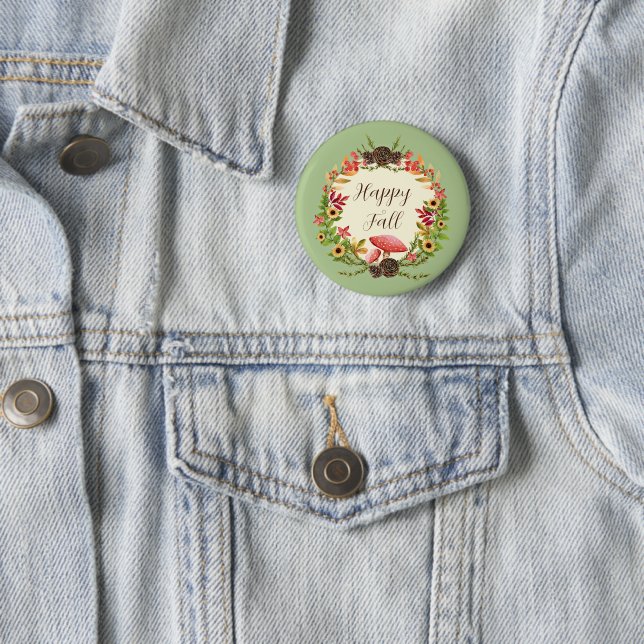 Mushroom and sunflowers with customizable text  2 inch round button (In Situ)