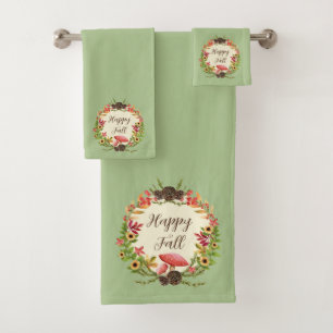 Mushroom and sunflowers with customizable text bath towel set