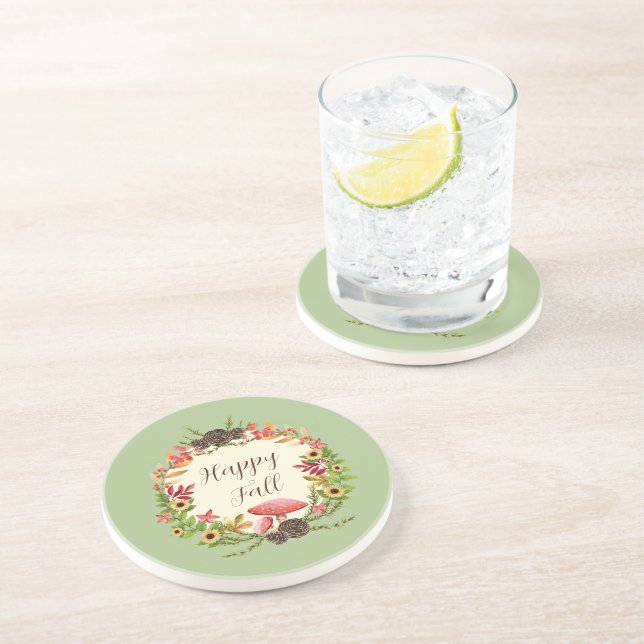 Mushroom and sunflowers with customizable text  coaster (Side)