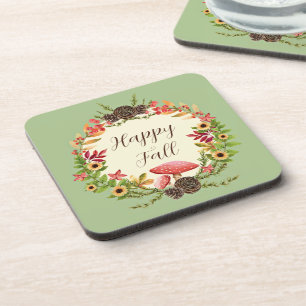Mushroom and sunflowers with customizable text  coaster