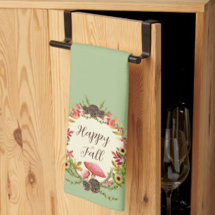 Mushroom and sunflowers with customizable text  kitchen towel