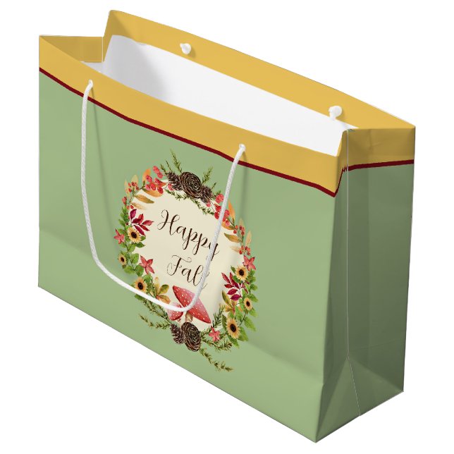 Mushroom and sunflowers with customizable text  large gift bag (Front Angled)