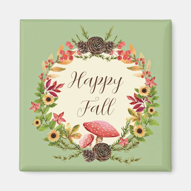 Mushroom and sunflowers with customizable text  magnet (Front)