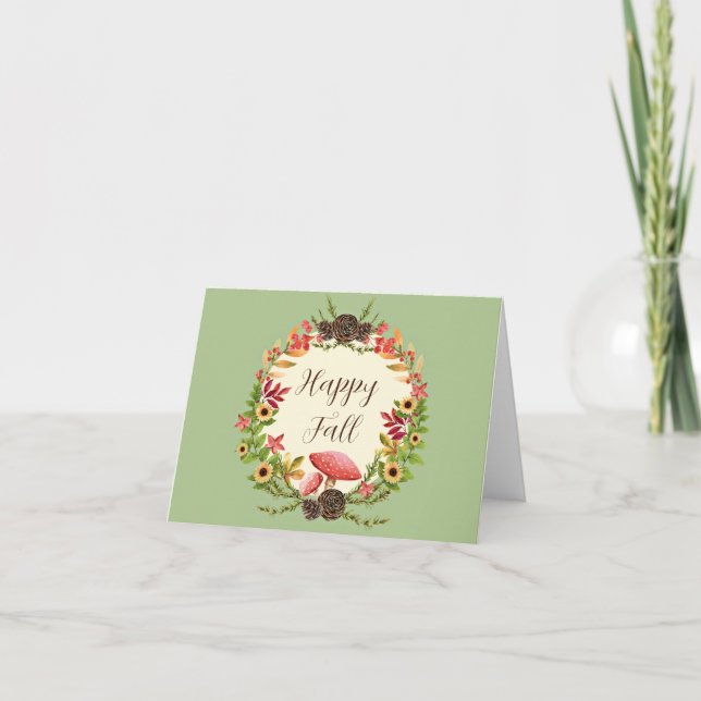 Mushroom and sunflowers with customizable text  note card (Front)