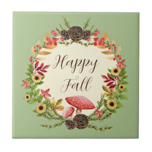 Mushroom and sunflowers with customizable text  tile