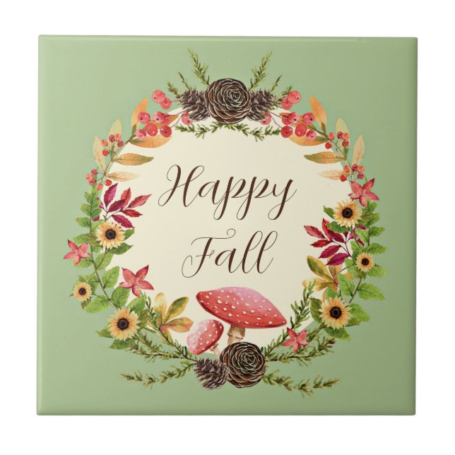 Mushroom and sunflowers with customizable text  tile (Front)