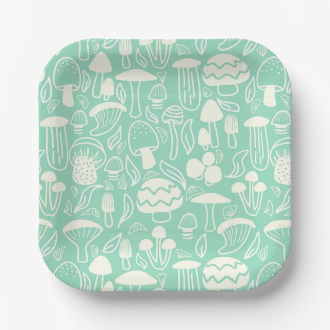 Mushroom Aqua Cream Paper Plate (Front)
