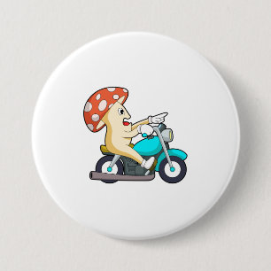 Mushroom as Biker with Motorcycle 3 Inch Round Button