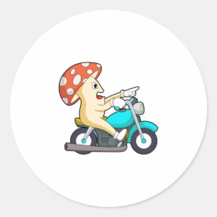 Mushroom as Biker with Motorcycle Classic Round Sticker