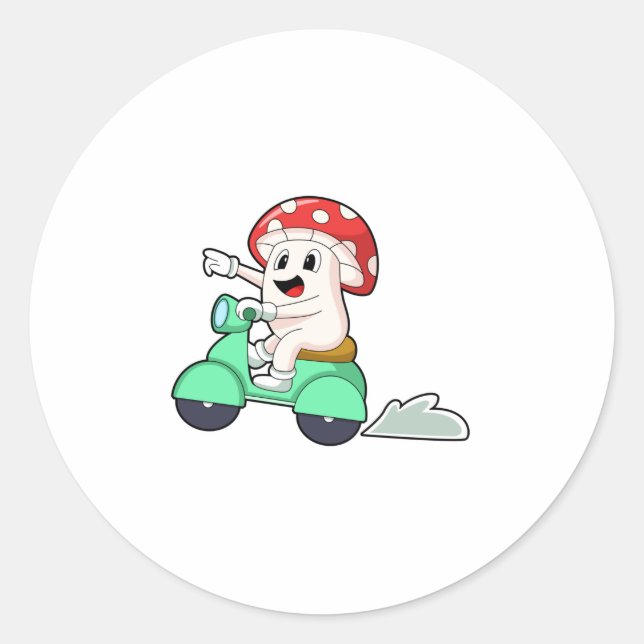 Mushroom as Biker with Scooter.PNG Classic Round Sticker (Front)
