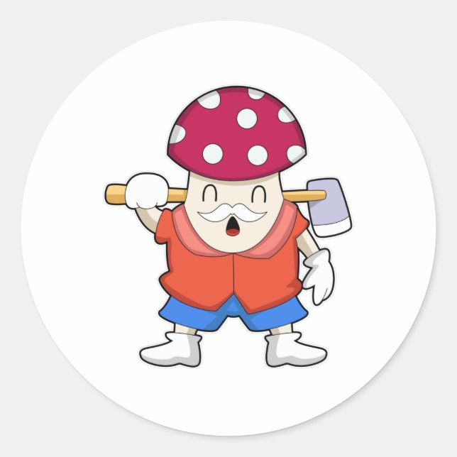 Mushroom as Farmer with Axe Classic Round Sticker (Front)