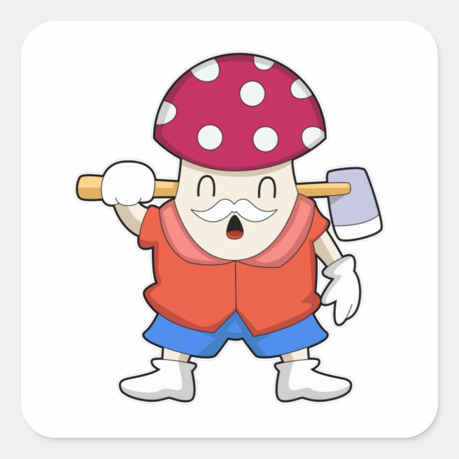 Mushroom as Farmer with Axe Square Sticker (Front)