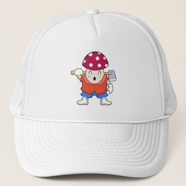 Mushroom as Farmer with Axe Trucker Hat (Front)