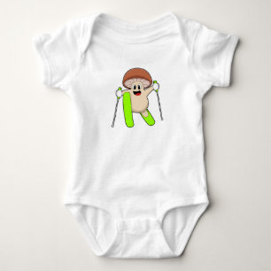 Mushroom as Skier with Ski Baby Bodysuit