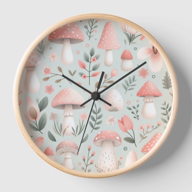 Mushroom Baby Nursery Wall Clock (Front)
