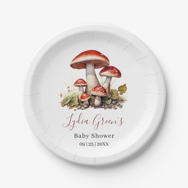 Mushroom Baby Shower Invite, Fall Gender Neutral Paper Plate (Front)