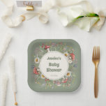 Mushroom Baby Shower  Paper Plate<br><div class="desc">Mushroom Baby Shower paper plates featuring whimsical watercolor toadstool mushrooms, wildflowers, lavender, and leafy greenery with an earthy sage center. Cute table wear and party decorations for a forest mushrooms themed baby shower, perfect for a Whimsical, cute, Earthy Baby Shower aesthetic. Ideal for dessert tables, brunch spreads, snacks, and cake,...</div>