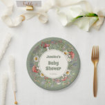 Mushroom Baby Shower  Paper Plate<br><div class="desc">Mushroom Baby Shower paper plates featuring whimsical watercolor toadstool mushrooms, wildflowers, lavender, and leafy greenery with an earthy sage center. Cute table wear and party decorations for a forest mushrooms themed baby shower, perfect for a Whimsical, cute, Earthy Baby Shower aesthetic. Ideal for dessert tables, brunch spreads, snacks, and cake,...</div>