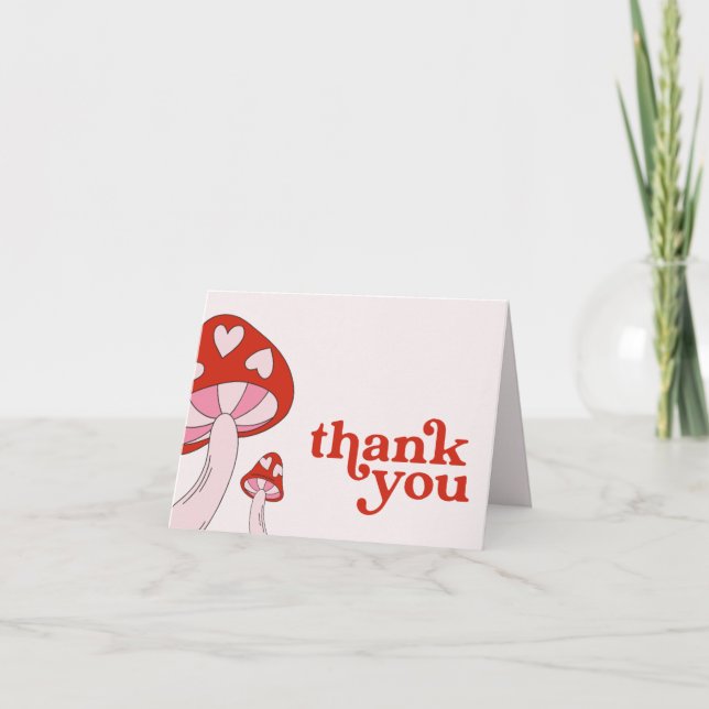 Mushroom Baby Shower Thank You | Red & Pink Invitation (Front)