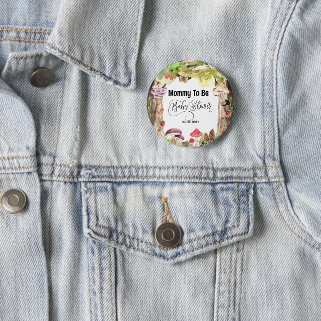 mushroom baby shower woodland forest  2 inch round button (In Situ)