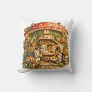 Mushroom Bakery Whimsical Woodland Cottagecore Throw Pillow