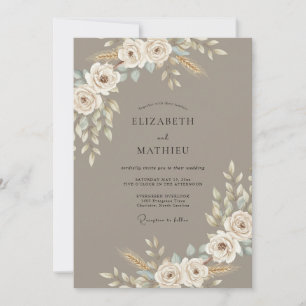 Mushroom Brown Organic Bohemian Wedding Invitation