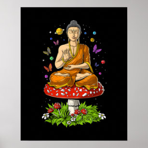 Mushroom Buddha Zen Yoga Meditation Psychedelic Poster