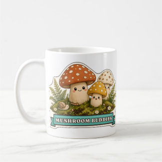 Mushroom Buddies Three Smiling Forest Mushrooms Coffee Mug
