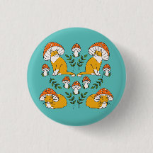 Mushroom Cat Button Pin