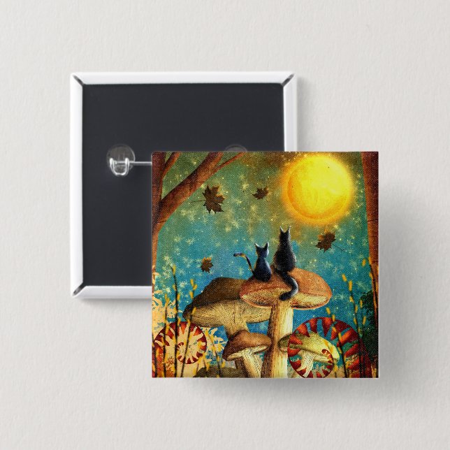 Mushroom Cats  2 Inch Square Button (Front & Back)