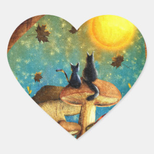 Mushroom Cats Heart Sticker