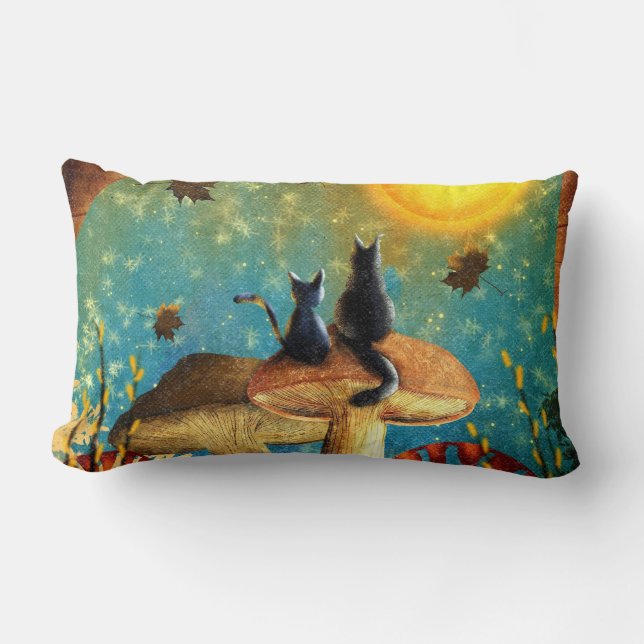 Mushroom Cats  Lumbar Pillow (Front)