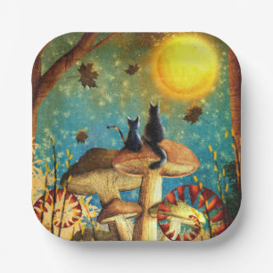 Mushroom Cats  Paper Plate