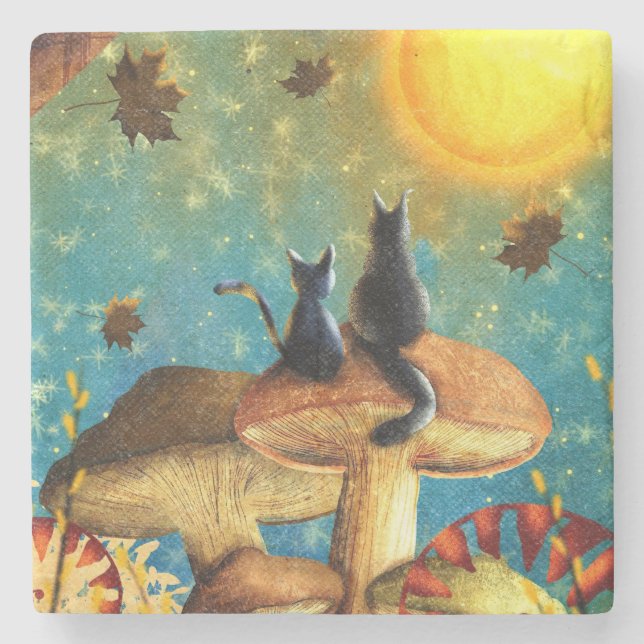 Mushroom Cats  Stone Coaster (Front)