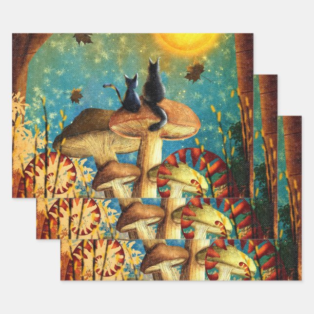 Mushroom Cats  Wrapping Paper Sheet (Set)