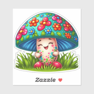 Mushroom Character With Flowers and Grass