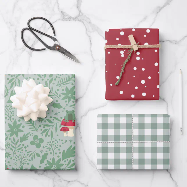 Mushroom Christmas Cottagecore Wrapping Paper Sheet | Zazzle